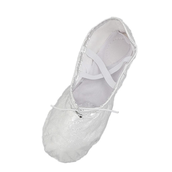 Women Girl Sequins Silver Ballet Pointe Gymnastics Leather Dance Shoes 37