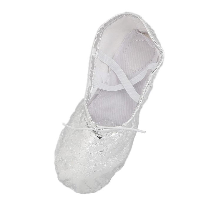 Women Girl Sequins Silver Ballet Pointe Gymnastics Leather Dance Shoes 37