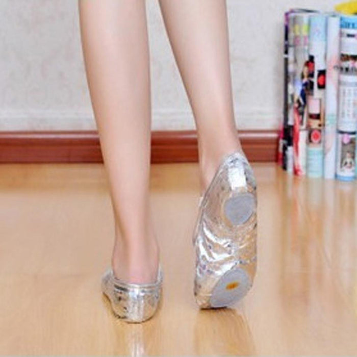 Women Girl Sequins Silver Ballet Pointe Gymnastics Leather Dance Shoes 37