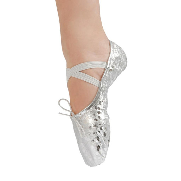 Women Girl Sequins Silver Ballet Pointe Gymnastics Leather Dance Shoes 37