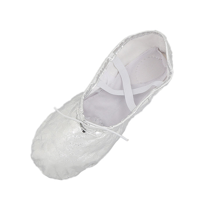 Women Girl Sequins Silver Ballet Pointe Gymnastics Leather Dance Shoes 38