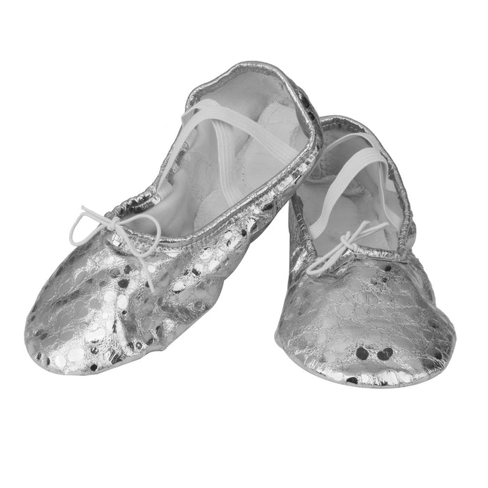 Women Girl Sequins Silver Ballet Pointe Gymnastics Leather Dance Shoes 38