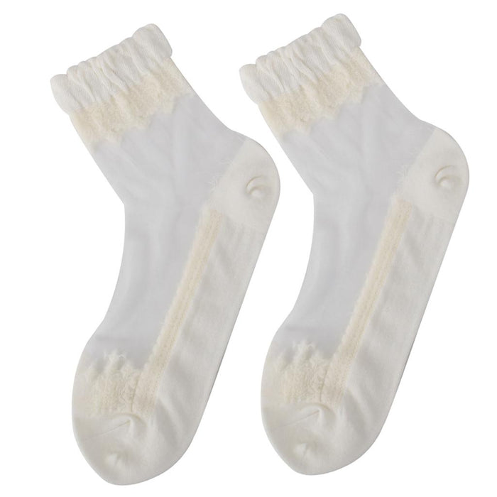 Womens Ankle Socks Ultrathin Transparent Beautiful Crystal Lace Sock White