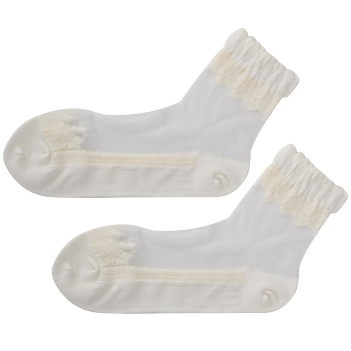 Womens Ankle Socks Ultrathin Transparent Beautiful Crystal Lace Sock White