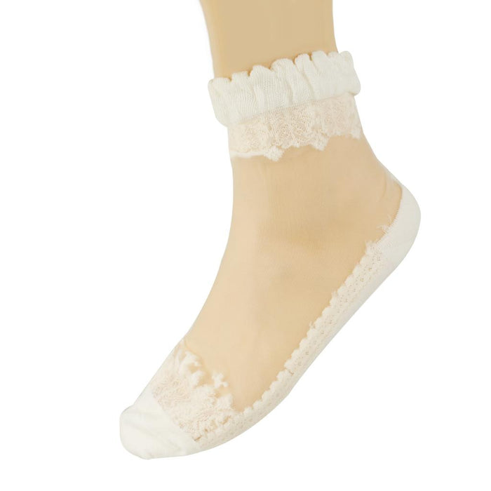 Womens Ankle Socks Ultrathin Transparent Beautiful Crystal Lace Sock White