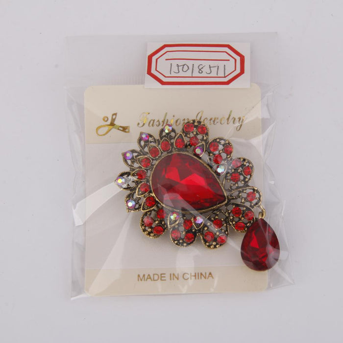 Women Lady Wedding Scarf Red Crystal Rhinestone Brooch Pin Gold Jewelry