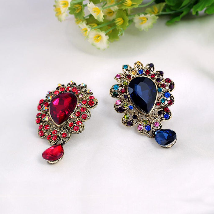 Women Lady Wedding Scarf Red Crystal Rhinestone Brooch Pin Gold Jewelry