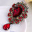 Women Lady Wedding Scarf Red Crystal Rhinestone Brooch Pin Gold Jewelry