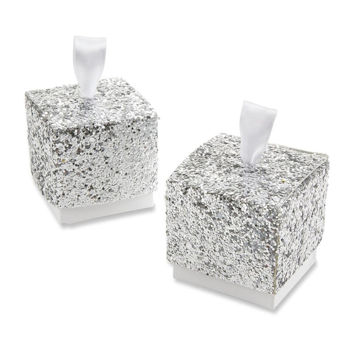 10pcs Glitter Silver Paper Boxes Wedding Party Bomboniere Candy Favor Favour