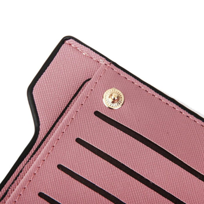 Crofta Womens Bowknot Long Zip Clutch PU Leather Wallet Purse Coin Card Bag Pink