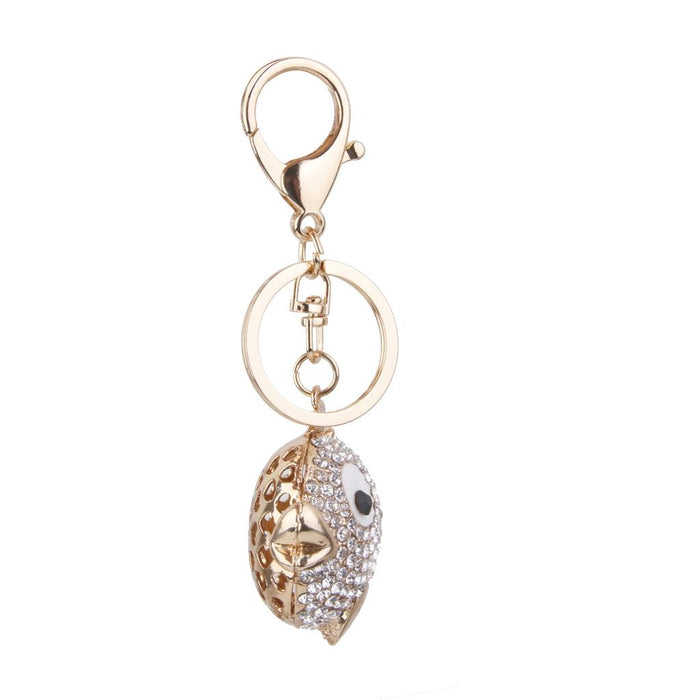 1pc Alloy Rhinestone Cute Fish Shape Pendant Keyring Keychain