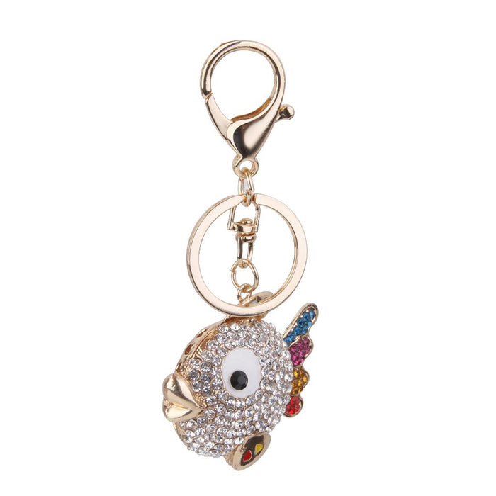 1pc Alloy Rhinestone Cute Fish Shape Pendant Keyring Keychain