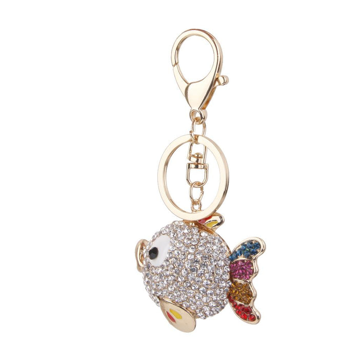 1pc Alloy Rhinestone Cute Fish Shape Pendant Keyring Keychain