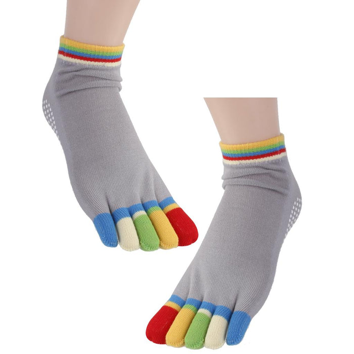 1 Pair Five Toe Rubber Yoga Pilates Fitness Socks Non Slip Massage Grey