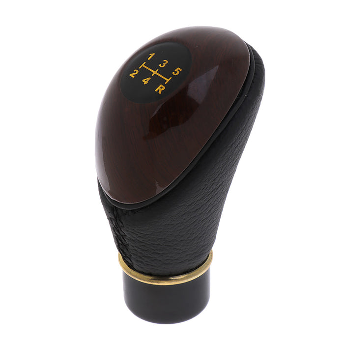 Crofta Wooden PU Leather Car Gear Shift Lever Knob - Black and red