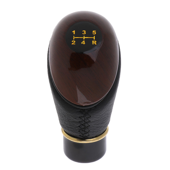 Crofta Wooden PU Leather Car Gear Shift Lever Knob - Black and red