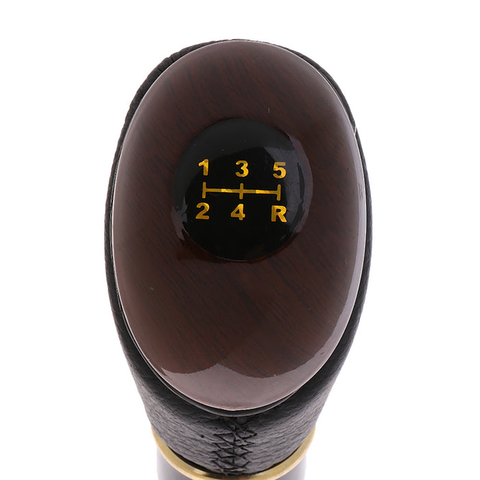 Crofta Wooden PU Leather Car Gear Shift Lever Knob - Black and red