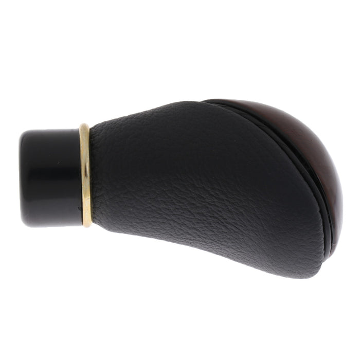 Crofta Wooden PU Leather Car Gear Shift Lever Knob - Black and red