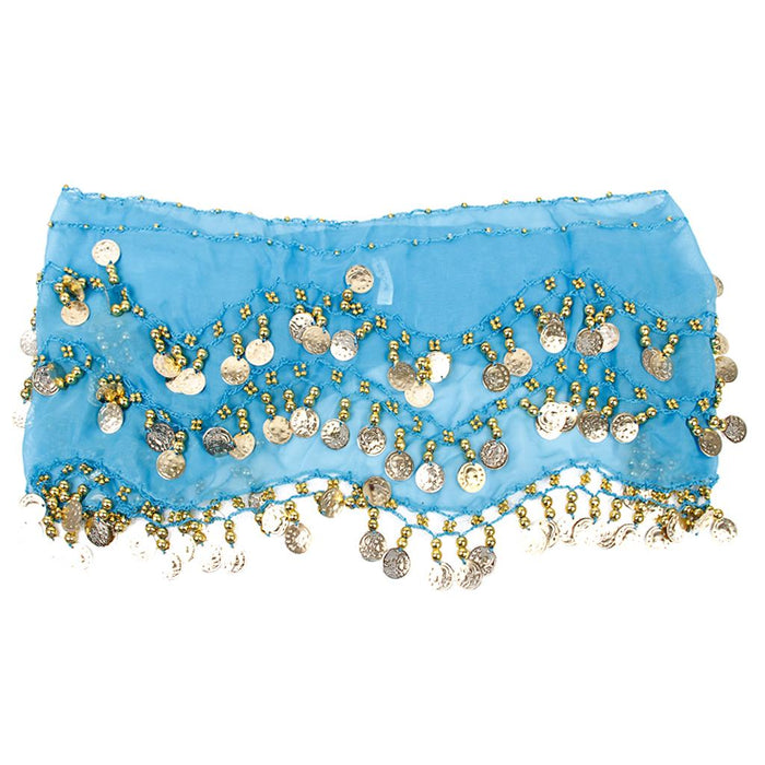 Crofta Womens Belly Dance Fancy Dress Clothing Costume Outfit Hip Scarf Wrap Belt Skirt with 128 False Gold Coins Baby Blue