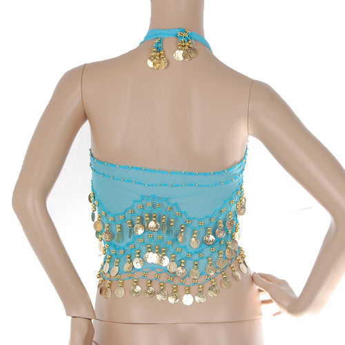 Crofta Womens Belly Dance Fancy Dress Clothing Costume Outfit Hip Scarf Wrap Belt Skirt with 128 False Gold Coins Baby Blue