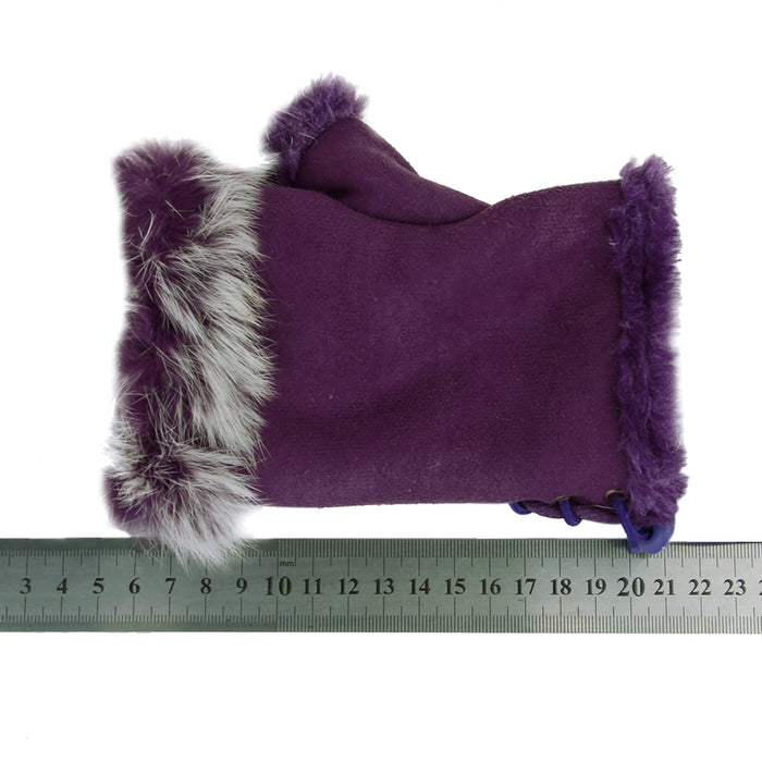 Rabbit Fur Girls Hand Wrist Warmer Fingerless Gloves - Dark Purple