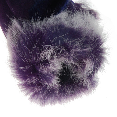 Rabbit Fur Girls Hand Wrist Warmer Fingerless Gloves - Dark Purple