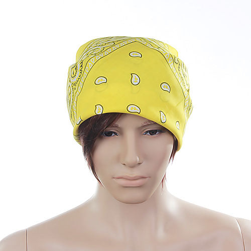 Crofta Paisley Bandana Kerchief Head Wrap Coverchief - Yellow