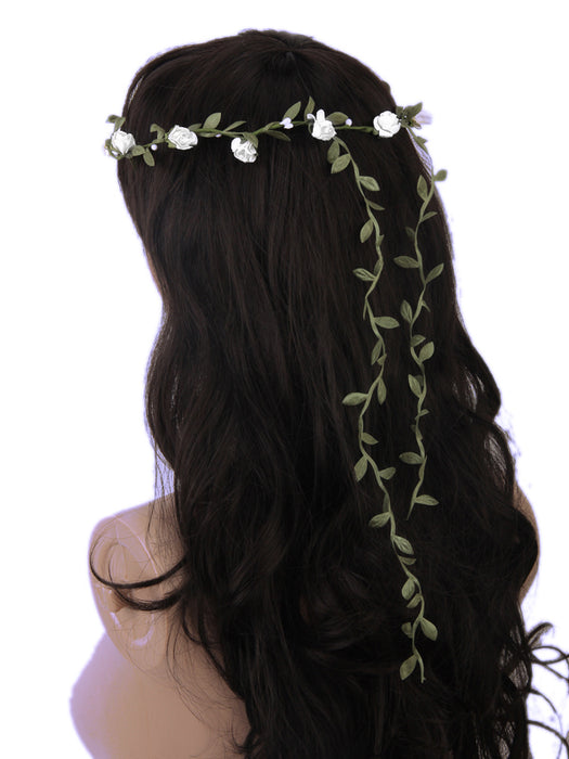 Crofta Women Girls Ladies Cute Elegant Head Wreath Floral Crown Garland Headband Headwear Headpiece White + Green