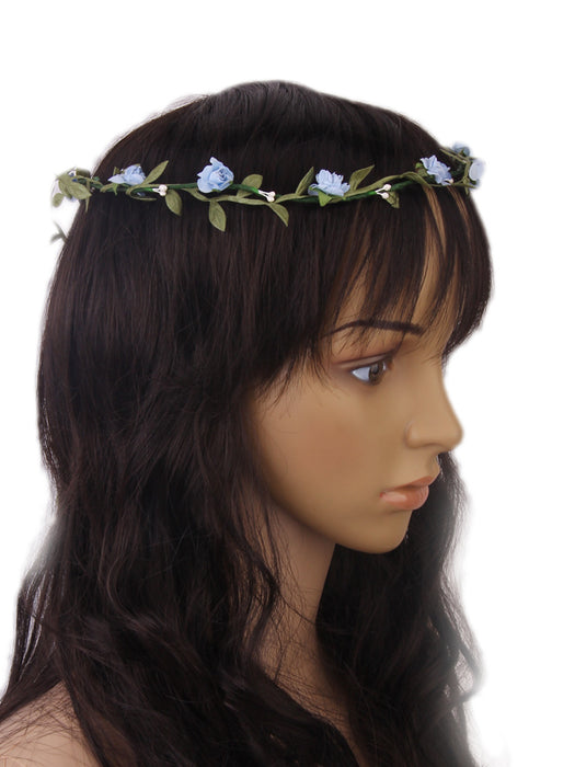 Crofta Women Girls Ladies Cute Elegant Head Wreath Floral Crown Garland Headband Headwear Headpiece Blue + Green