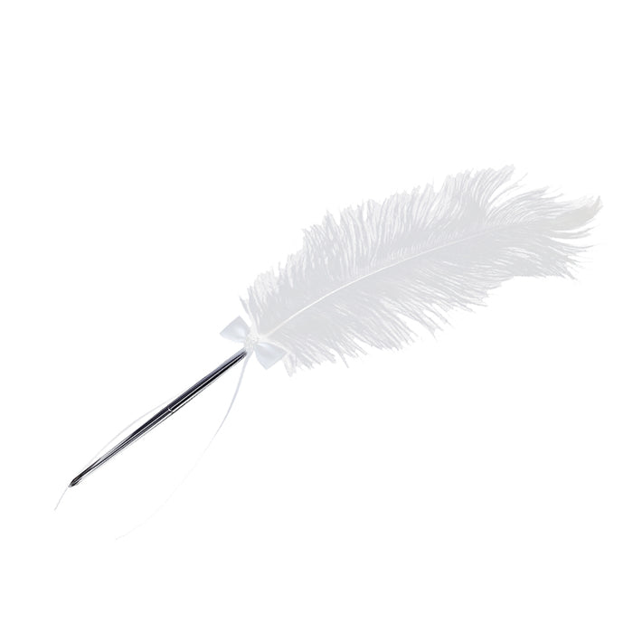 Crofta Wedding Bridal Party White Ostrich Quill Feather Guest Book Signing Pen Bowknot