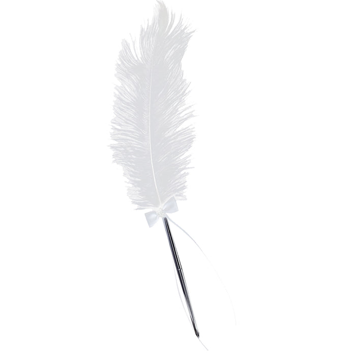 Crofta Wedding Bridal Party White Ostrich Quill Feather Guest Book Signing Pen Bowknot