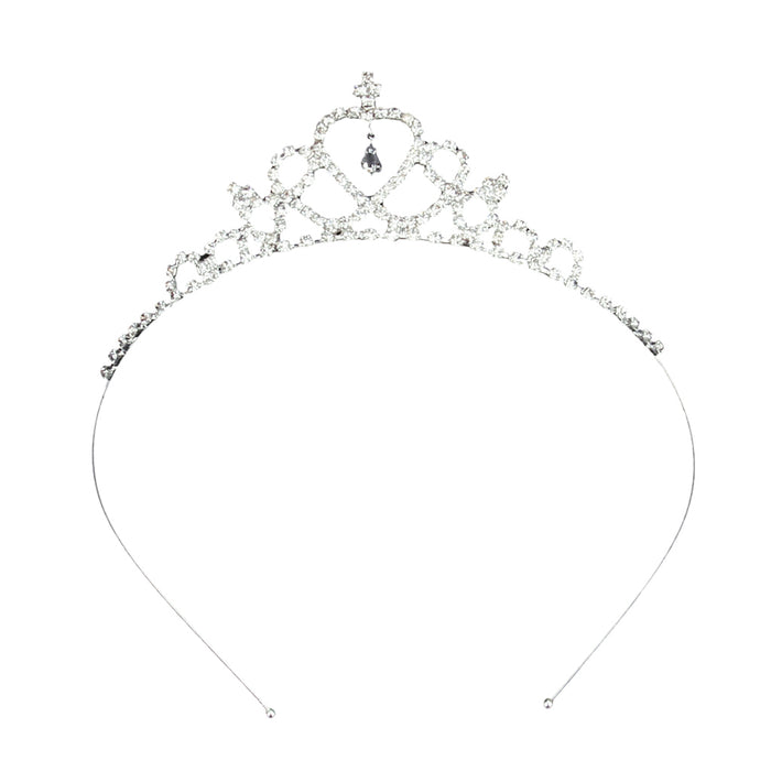 Crofta Women Girls Bridal Bridesmaid Wedding Engagement Party Clear Crystal Charms Heart-Shape Crown Headband Tiara Headwear Jewelry