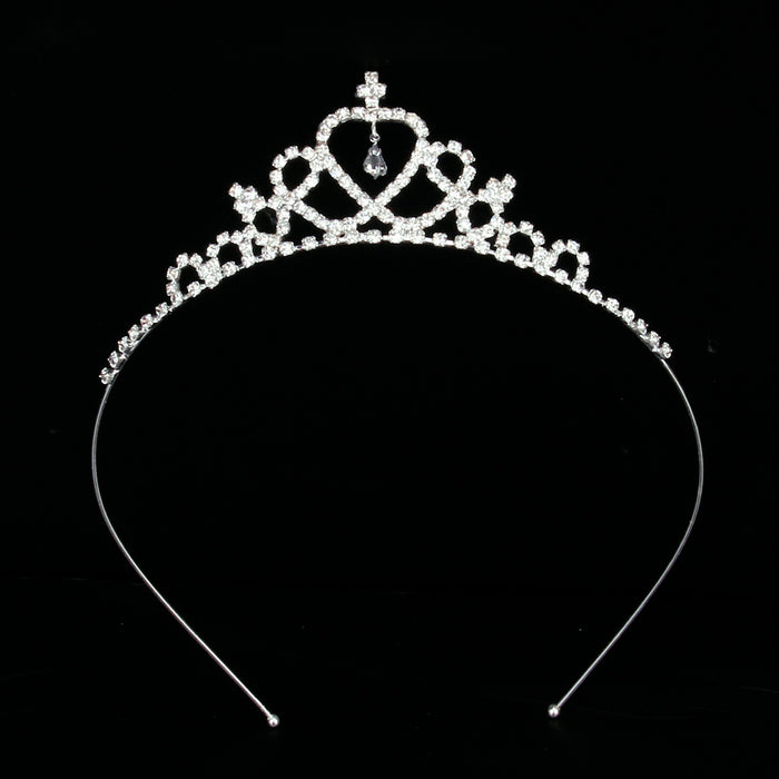 Crofta Women Girls Bridal Bridesmaid Wedding Engagement Party Clear Crystal Charms Heart-Shape Crown Headband Tiara Headwear Jewelry