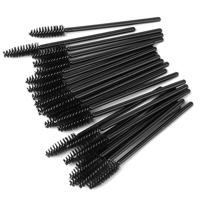 Crofta Womens Pro Makeup Disposable Straight Eyelash Extension Mascara Brush Wands Spoolers Applicator Pack of 50PCS Black