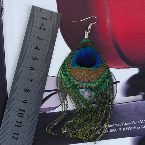 Crofta 1 Pair Peacock Multicolor Feather Fashion Dangle Earrings