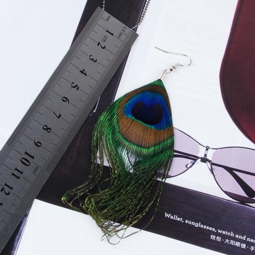 Crofta 1 Pair Peacock Multicolor Feather Fashion Dangle Earrings