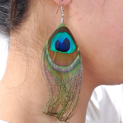 Crofta 1 Pair Peacock Multicolor Feather Fashion Dangle Earrings