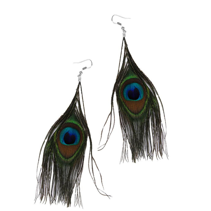 Crofta 1 Pair Peacock Multicolor Feather Fashion Dangle Earrings