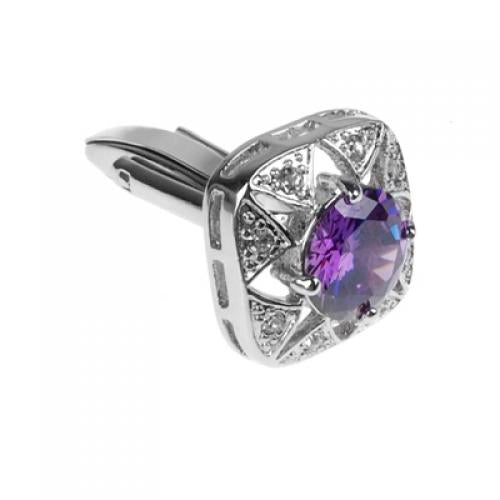 Crofta Zircon Rhinestone Stainless Steel Cuff Links Square Cufflinks - Purple