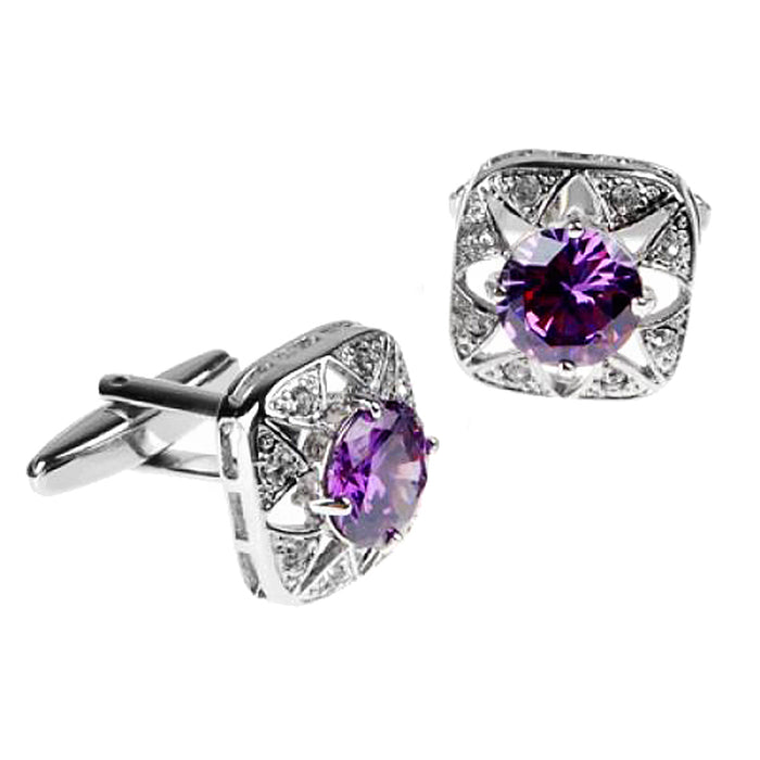 Crofta Zircon Rhinestone Stainless Steel Cuff Links Square Cufflinks - Purple