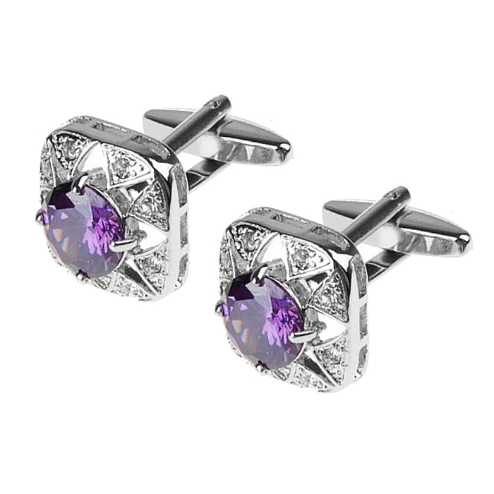 Crofta Zircon Rhinestone Stainless Steel Cuff Links Square Cufflinks - Purple