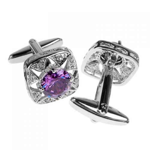 Crofta Zircon Rhinestone Stainless Steel Cuff Links Square Cufflinks - Purple