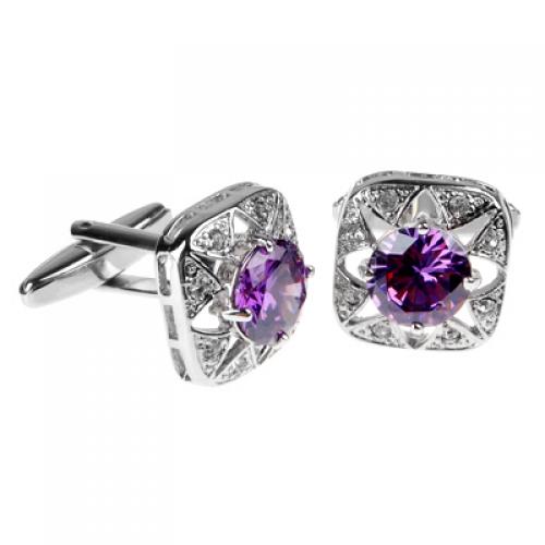 Crofta Zircon Rhinestone Stainless Steel Cuff Links Square Cufflinks - Purple