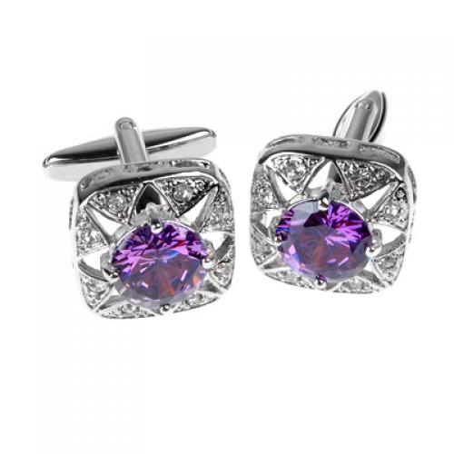 Crofta Zircon Rhinestone Stainless Steel Cuff Links Square Cufflinks - Purple