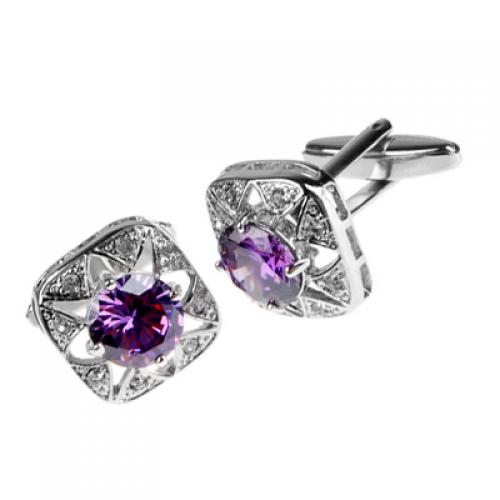 Crofta Zircon Rhinestone Stainless Steel Cuff Links Square Cufflinks - Purple