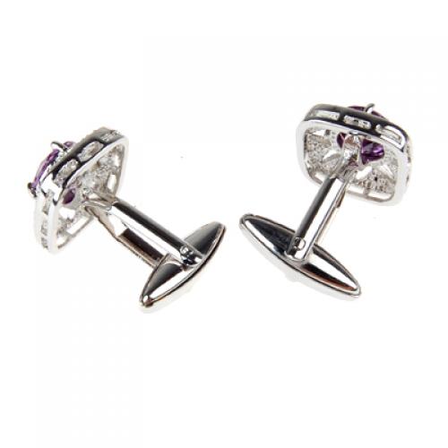 Crofta Zircon Rhinestone Stainless Steel Cuff Links Square Cufflinks - Purple