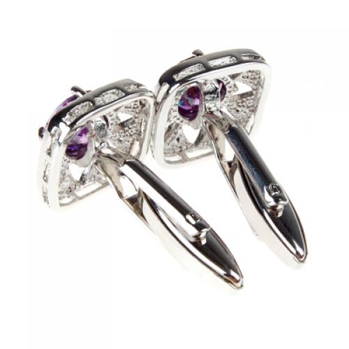 Crofta Zircon Rhinestone Stainless Steel Cuff Links Square Cufflinks - Purple