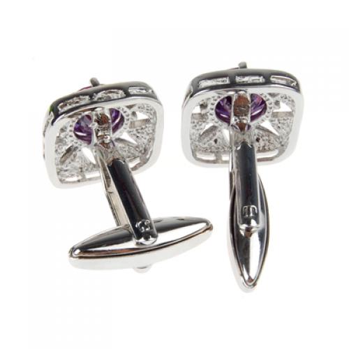 Crofta Zircon Rhinestone Stainless Steel Cuff Links Square Cufflinks - Purple