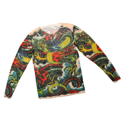 Crofta Vigorous Tiger Pattern Mesh Tattoo Shirt Long Sleeve Tattoo Apparel