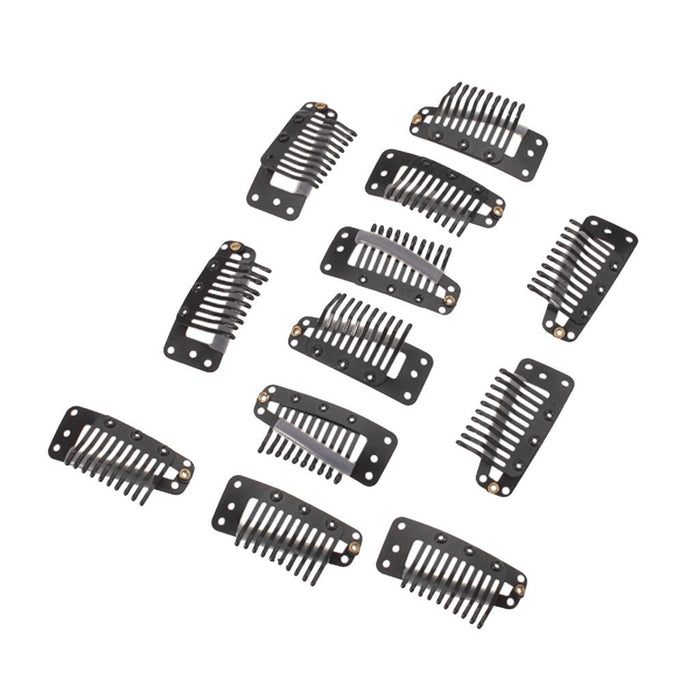 Crofta 12pcs 10 Teeth Steel Snap Clip for Hair Extension Weft Wigs 35mm- Black